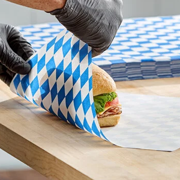 Blue Checker Deli Sandwich Wrap Paper 12" x 12" 1000 Pcs/Box - 5 Box/Case