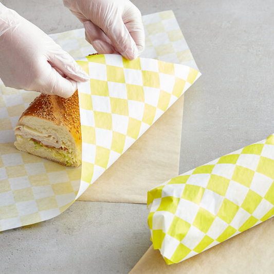 Yellow Checker Deli Sandwich Wrap Paper 12" x 12" 1000 Pcs/Box - 5 Box/Case
