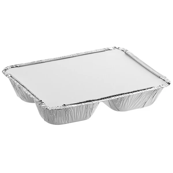 Oblong 3-Compartment Aluminum Tray with Lids 250 Pcs/Case