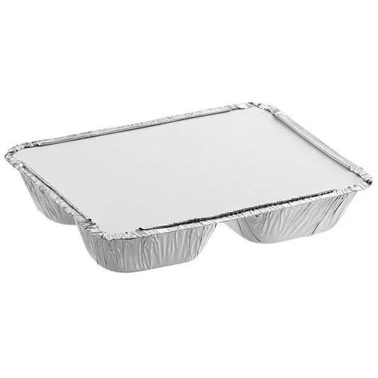 Oblong 3-Compartment Aluminum Tray with Lids 250 Pcs/Case