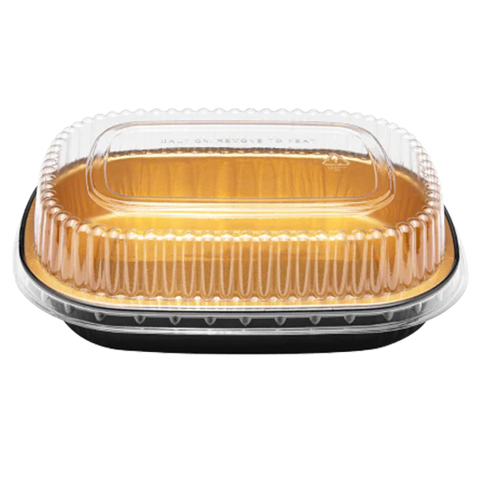 Black and Gold Foil Oblong Pan with Dome Lids 24oz 100 Combo/Case