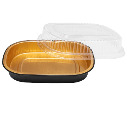 Black and Gold Foil Oblong Pan with Dome Lids 24oz 100 Combo/Case