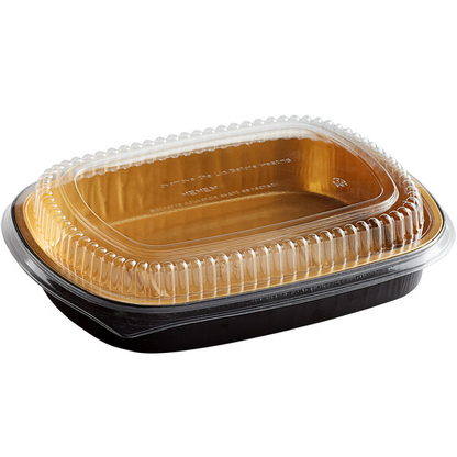 Black and Gold Foil Oblong Pan with Dome Lids 65 oz - 50 Combo/Case