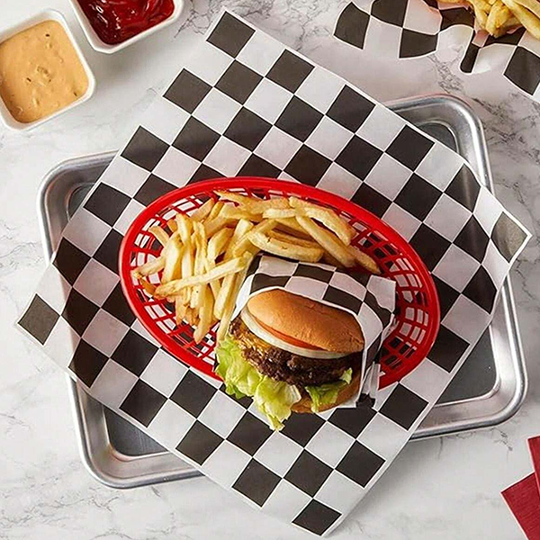 Black Checker Deli Sandwich Wrap Paper 12" x 12" 1000 Pcs/Box - 5 Box/Case