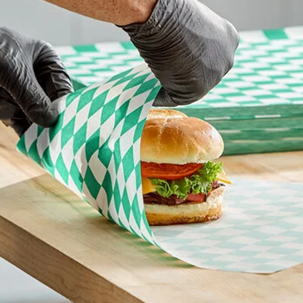 Green Checker Deli Sandwich Wrap Paper 12" x 12" 1000 Pcs/Box - 5 Box/Case