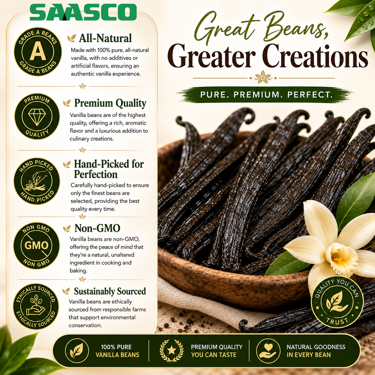 8.1 oz. Tahitian Vanilla Beans - Premium Grade A Whole Vanilla Pods