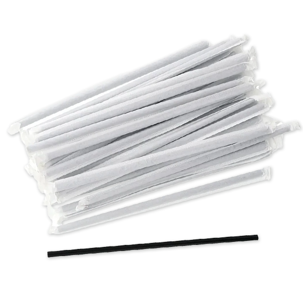 Black 7.75" Jumbo Wrapped Paper Straws 250 Pcs/Box, 20 BOX/CASE