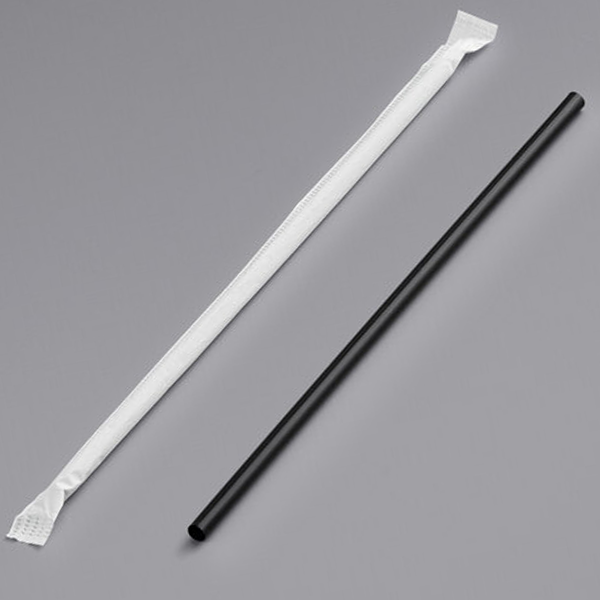 Black 7.75" Jumbo Wrapped Paper Straws 250 Pcs/Box, 20 BOX/CASE