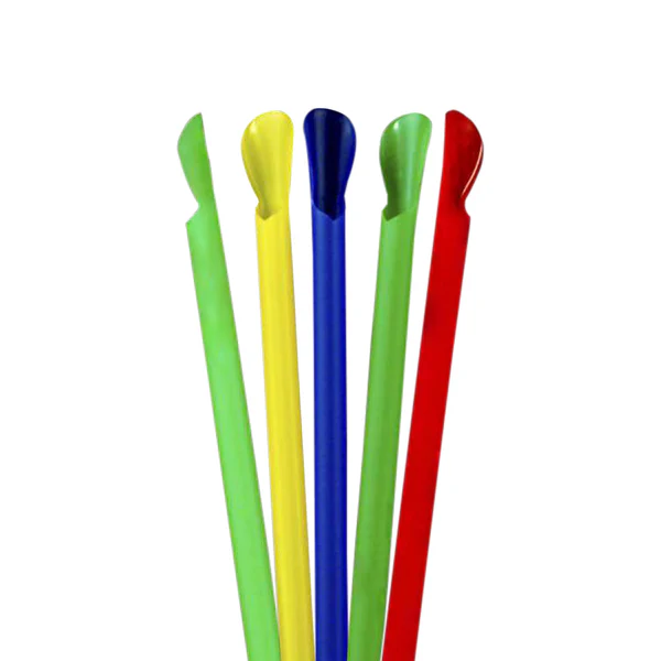 Plastic Spoon Straws, 8“X6.8mm 5 Color Mix (Red, Purple, Green, Blue, Orange) 200 PCS/BAG, 30 BAG/CTN