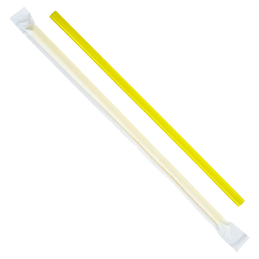 Yellow Plastic Straws Giant 8mm*9" Paper Wrapped, 500 Pcs/ Bag, 5 Bags/Case