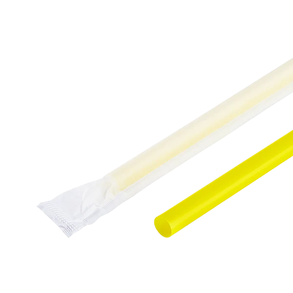 Yellow Plastic Straws Giant 8mm*9" Paper Wrapped, 500 Pcs/Bag, 5 Bags/Case